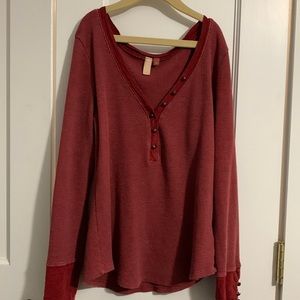 Free People Henley Top Red